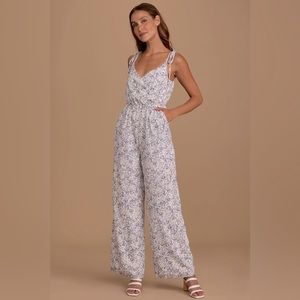 Blooming Bliss Jumpsuit in White & Blue Floral